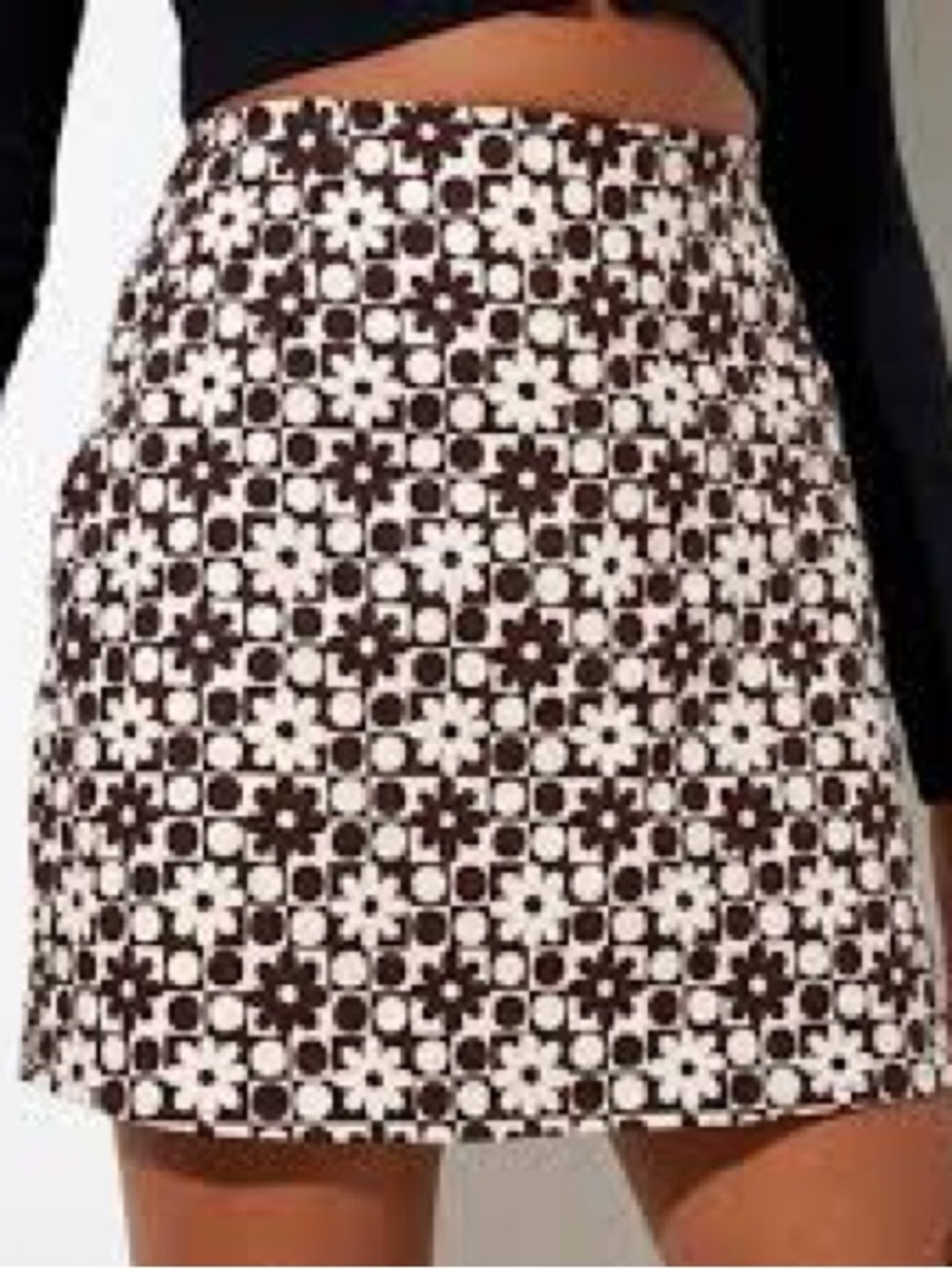 Motel Floral Geometric Mini Skirt - Brown & White
